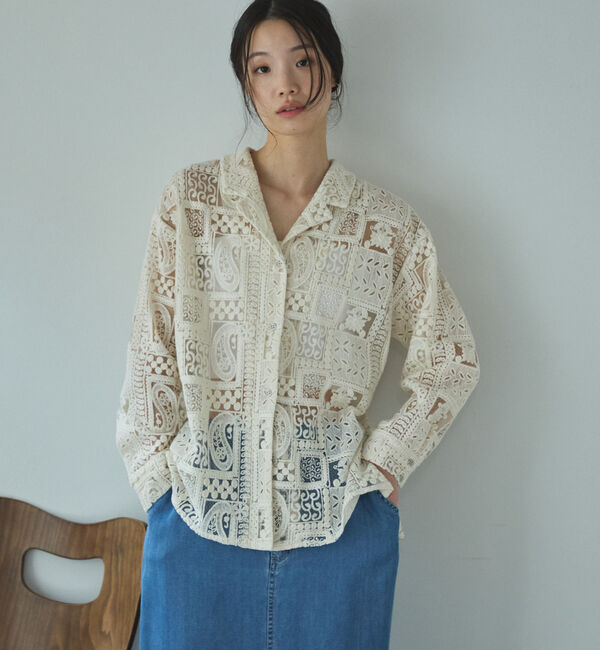 Doux archives「パッチワークレース開襟シャツ」|シャツ・ブラウス|