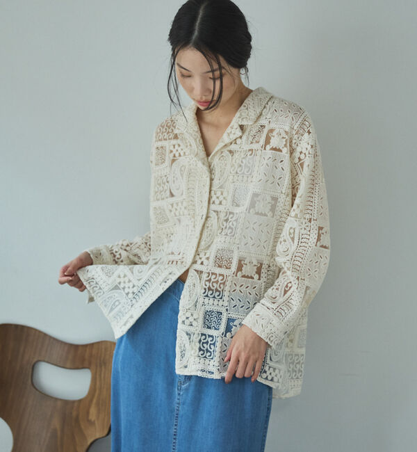 Doux archives「パッチワークレース開襟シャツ」|シャツ・ブラウス|