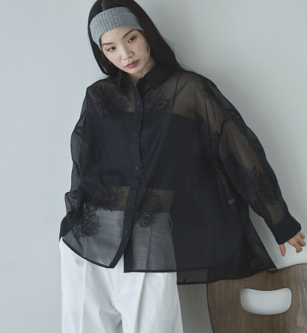 Doux archives「フラワー刺繍オーバーシャツ」|シャツ・ブラウス|