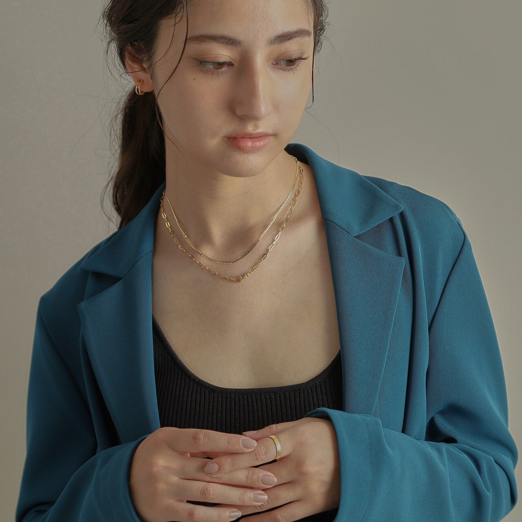 COCOSHNIK「K18ダイヤモンド 中空プリム縦溝クラスプ ネックレス」|ネックレス|