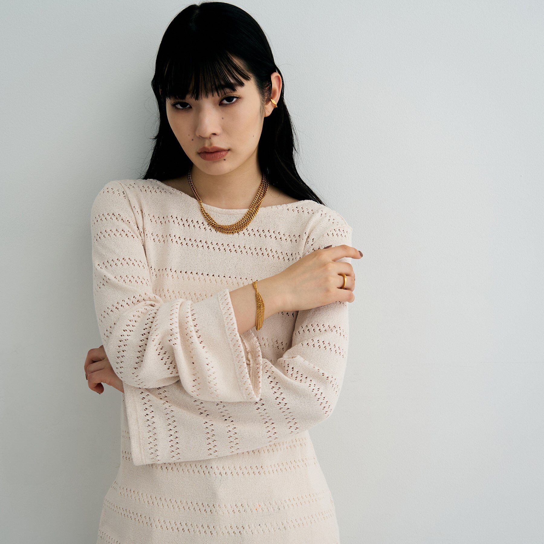 COCOSHNIK ONKITSCH「シルバー カーブチェーンアシンメトリードレープネックレス GP」|ネックレス|