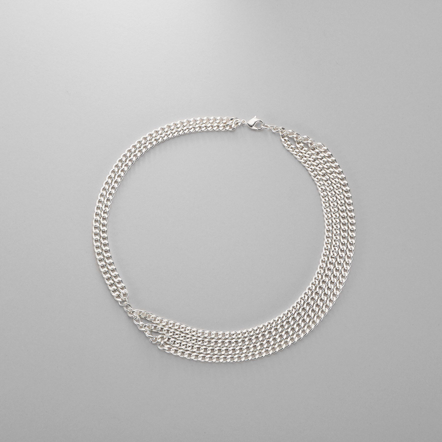 COCOSHNIK ONKITSCH「シルバー カーブチェーンアシンメトリードレープネックレス」|ネックレス|