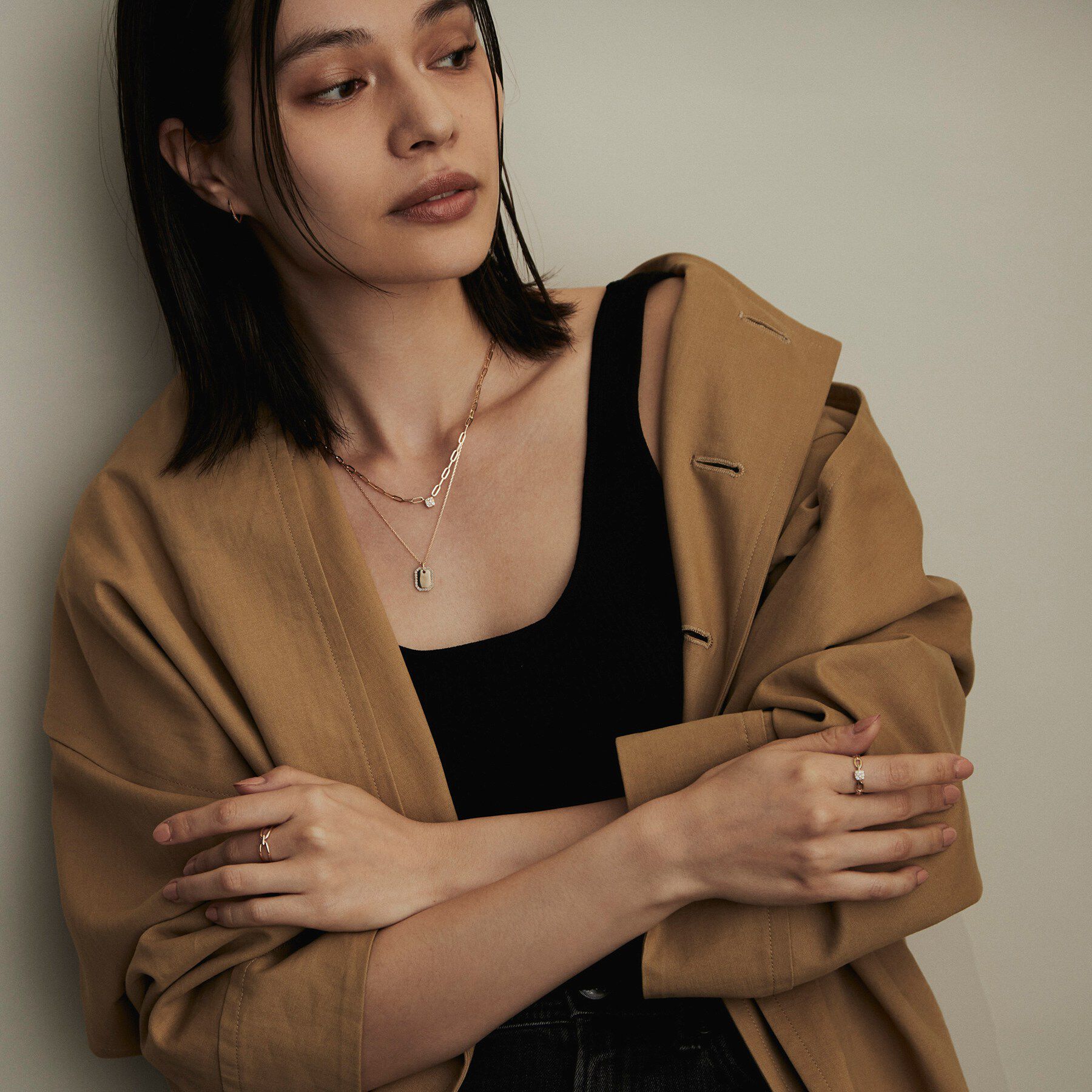 COCOSHNIK「K10ダイヤモンド フレームコーナーカットプレート ネックレス大」|ネックレス|