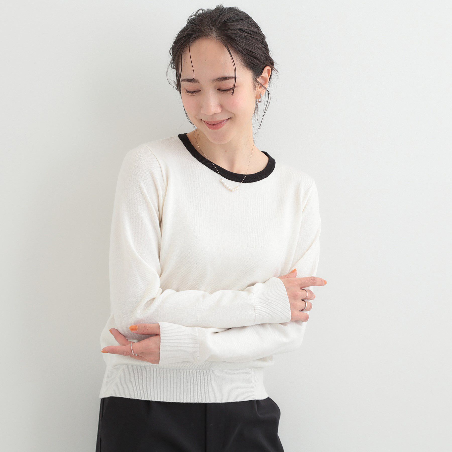 SHOO･LA･RUE「【洗濯機可/S-LL/アンサンブル可】シンプルきれい見え クルーネックニット」|ニット・セーター|