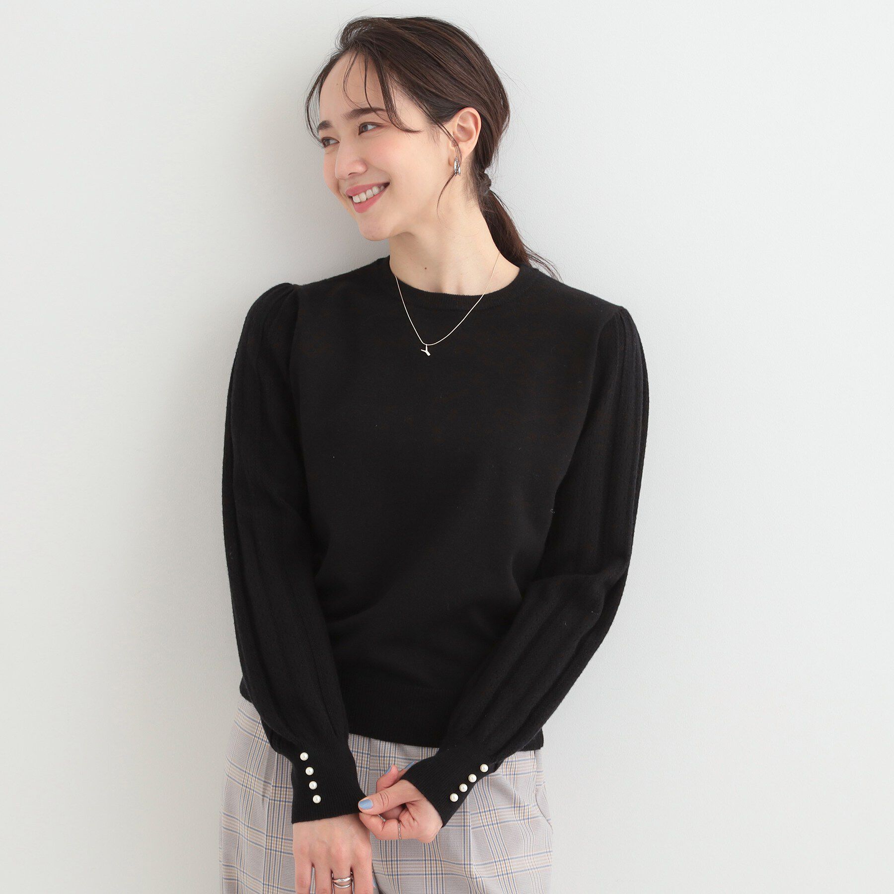 SHOO･LA･RUE「【洗濯機可/S-LL】切替デザインで上品見え お袖編み柄ニット」|ニット・セーター|