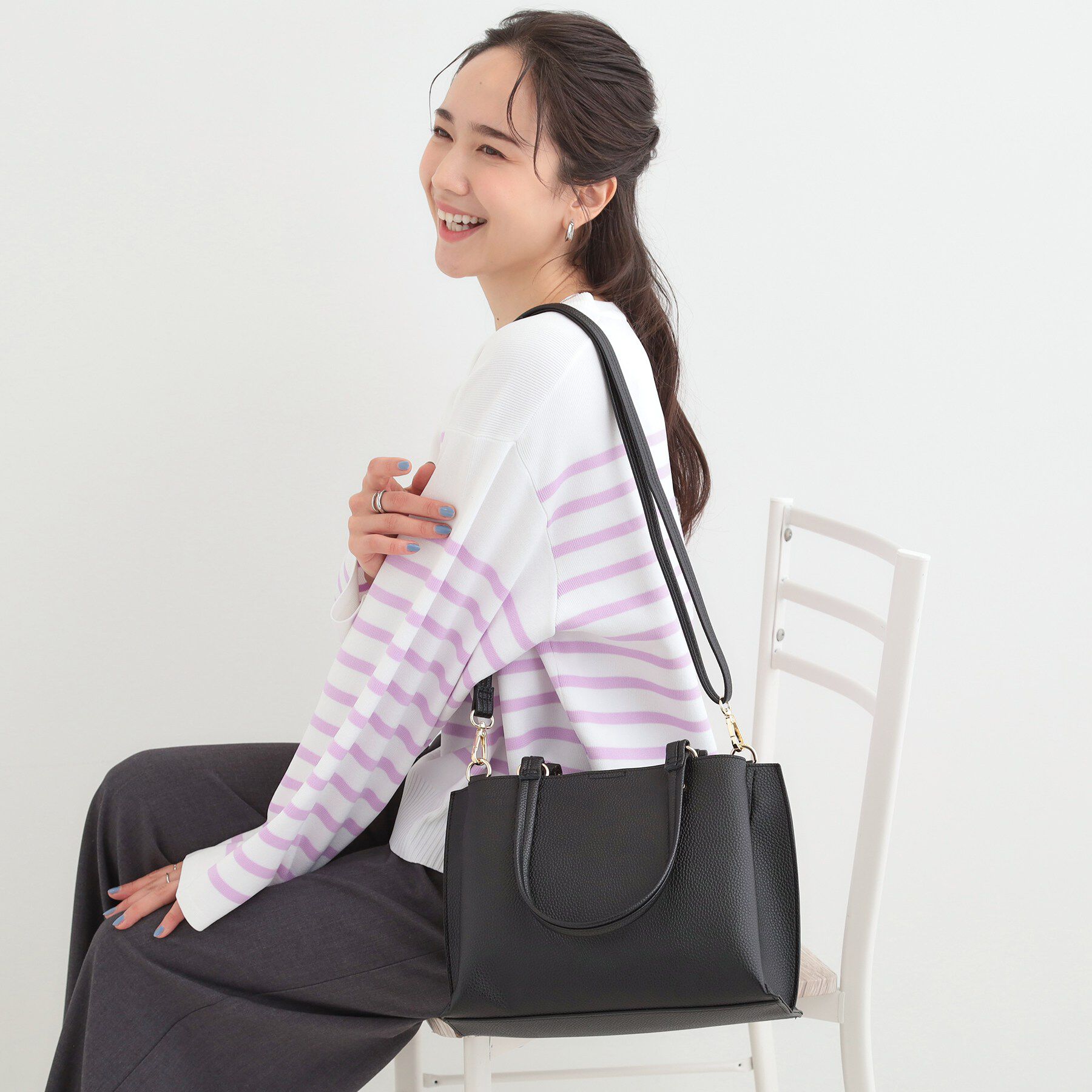 SHOO･LA･RUE「【軽量/2WAY】ふわっと軽いトートバッグ」|トートバッグ|ブラック(019)