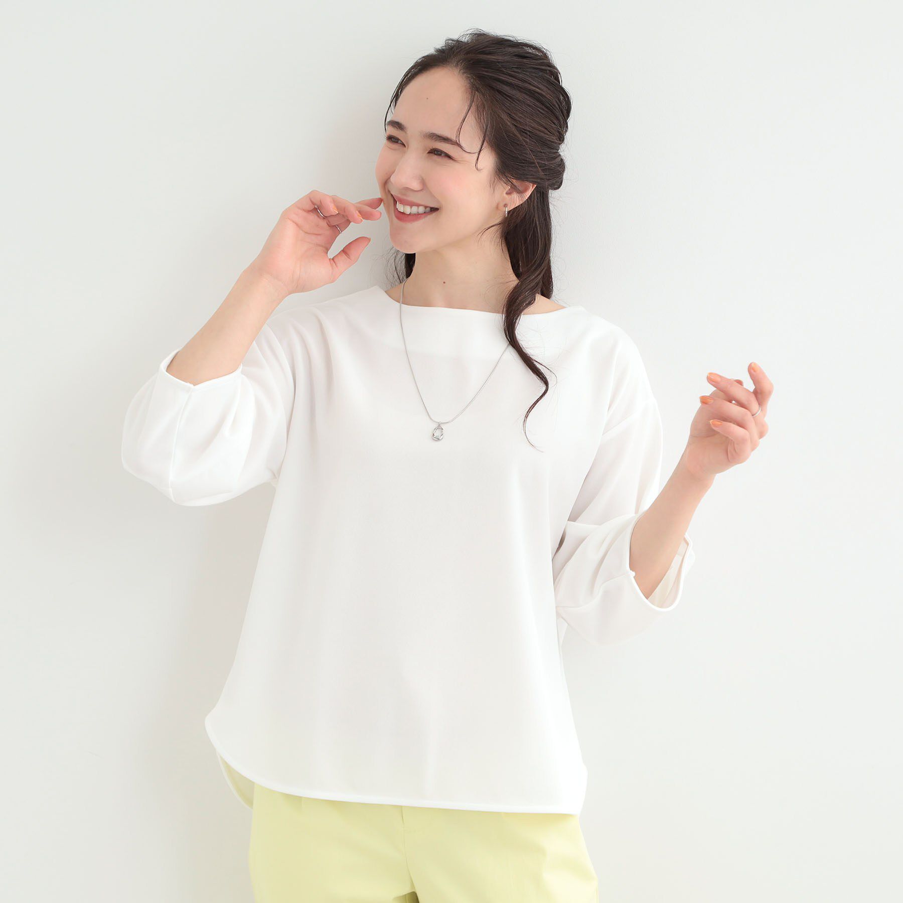 SHOO･LA･RUE「【2点セット/7分袖/S-LL】ランタンスリーブで女性らしい ネックレス付きブラウス」|シャツ・ブラウス|