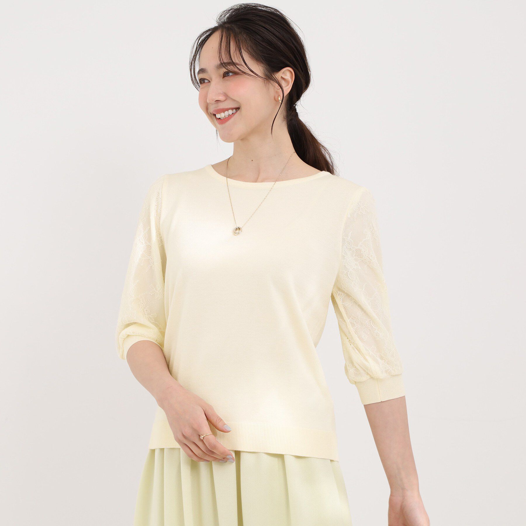 SHOO･LA･RUE「華やかレース5分袖ニット」|ニット・セーター|