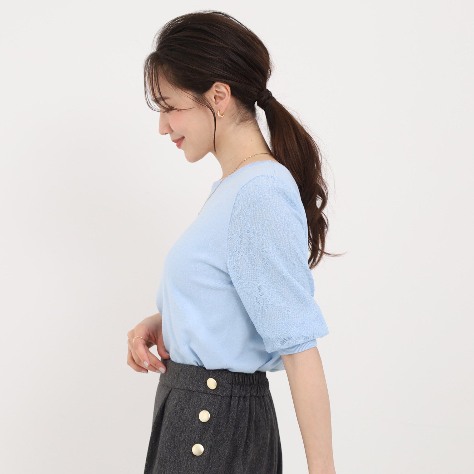 SHOO･LA･RUE「華やかレース5分袖ニット」|ニット・セーター|