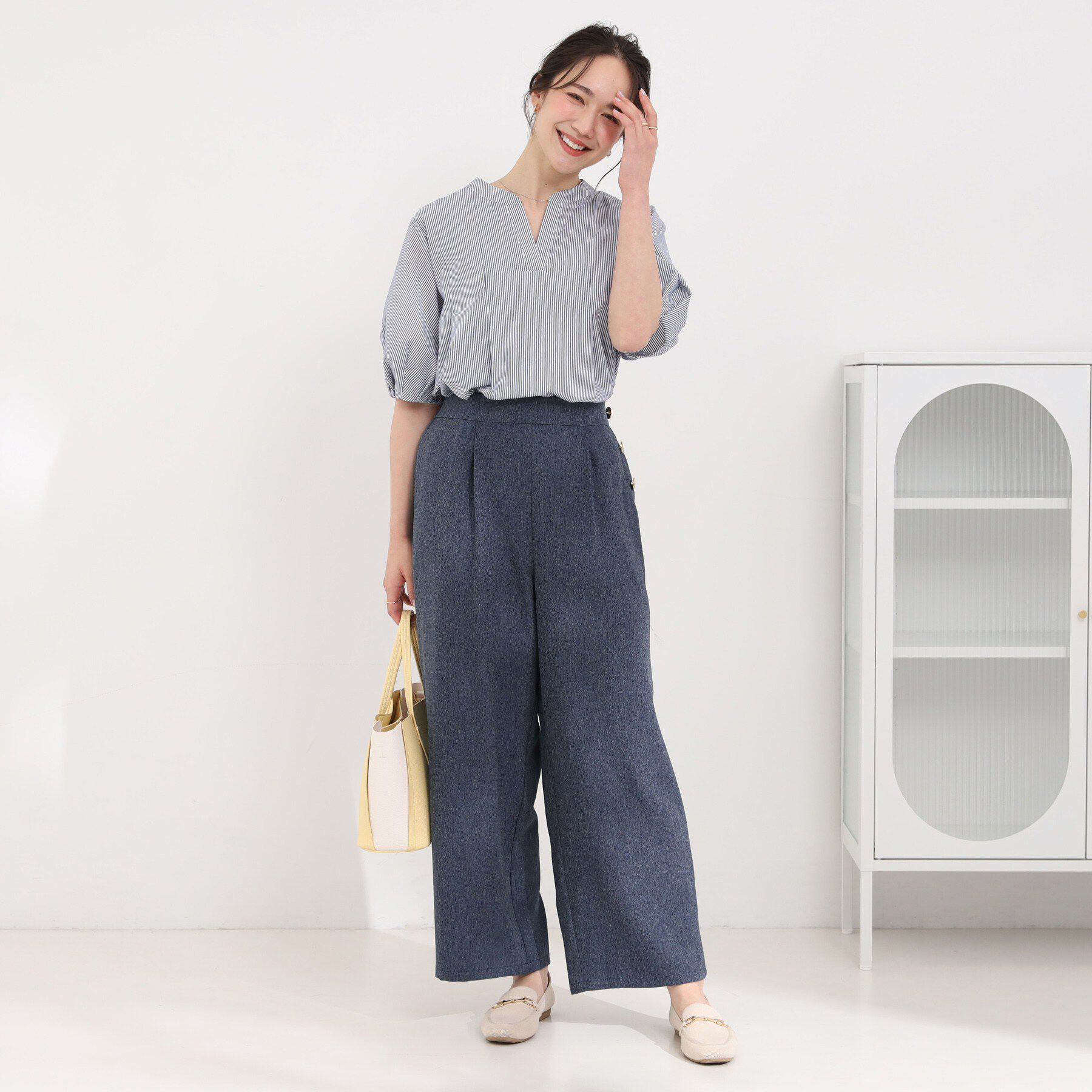 SHOO･LA･RUE「サイドボタンデニム風ワイドパンツ」|その他|