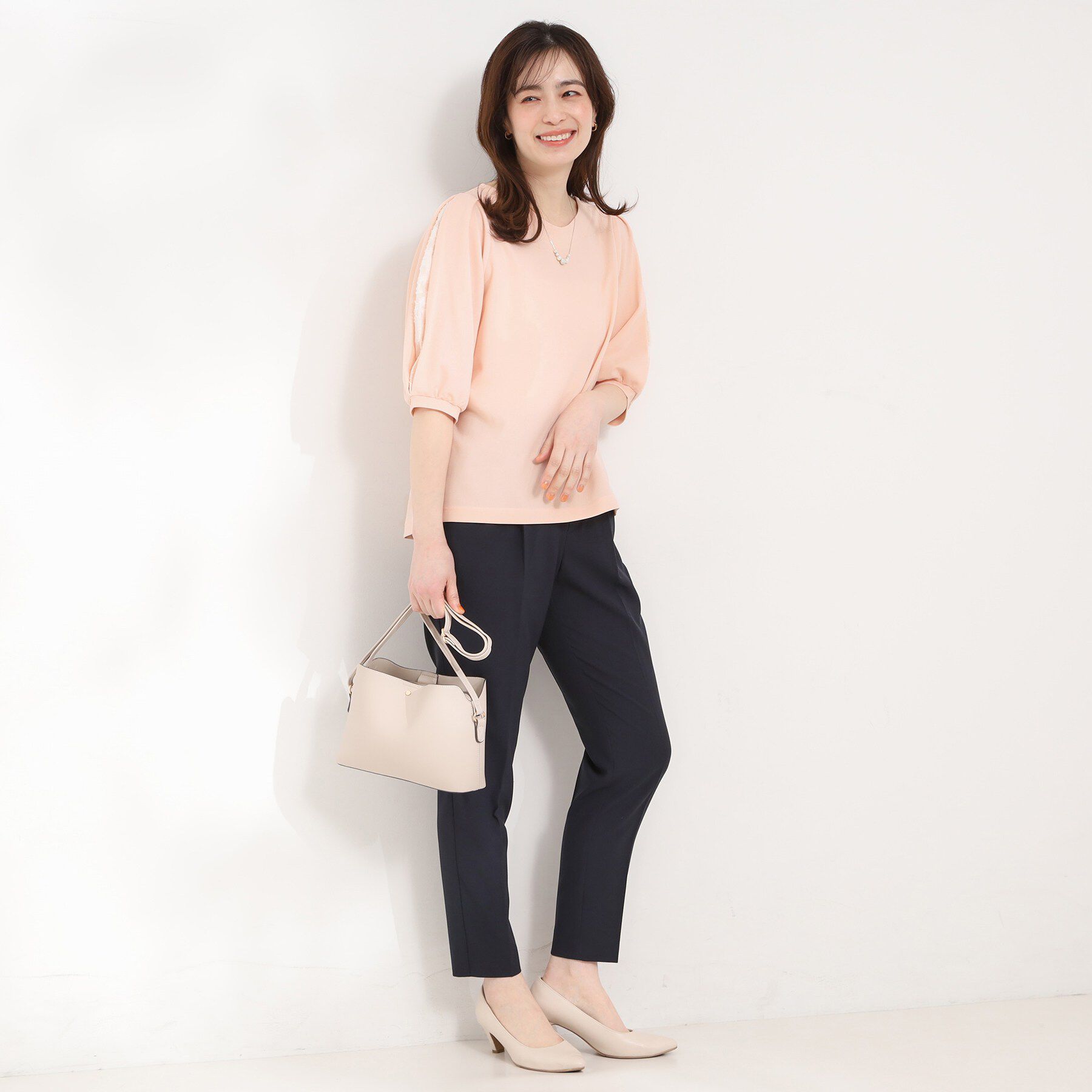 SHOO･LA･RUE「【ストレッチ】カットジョーゼット スリットレーススリーブトップス」|Tシャツ・カットソー|