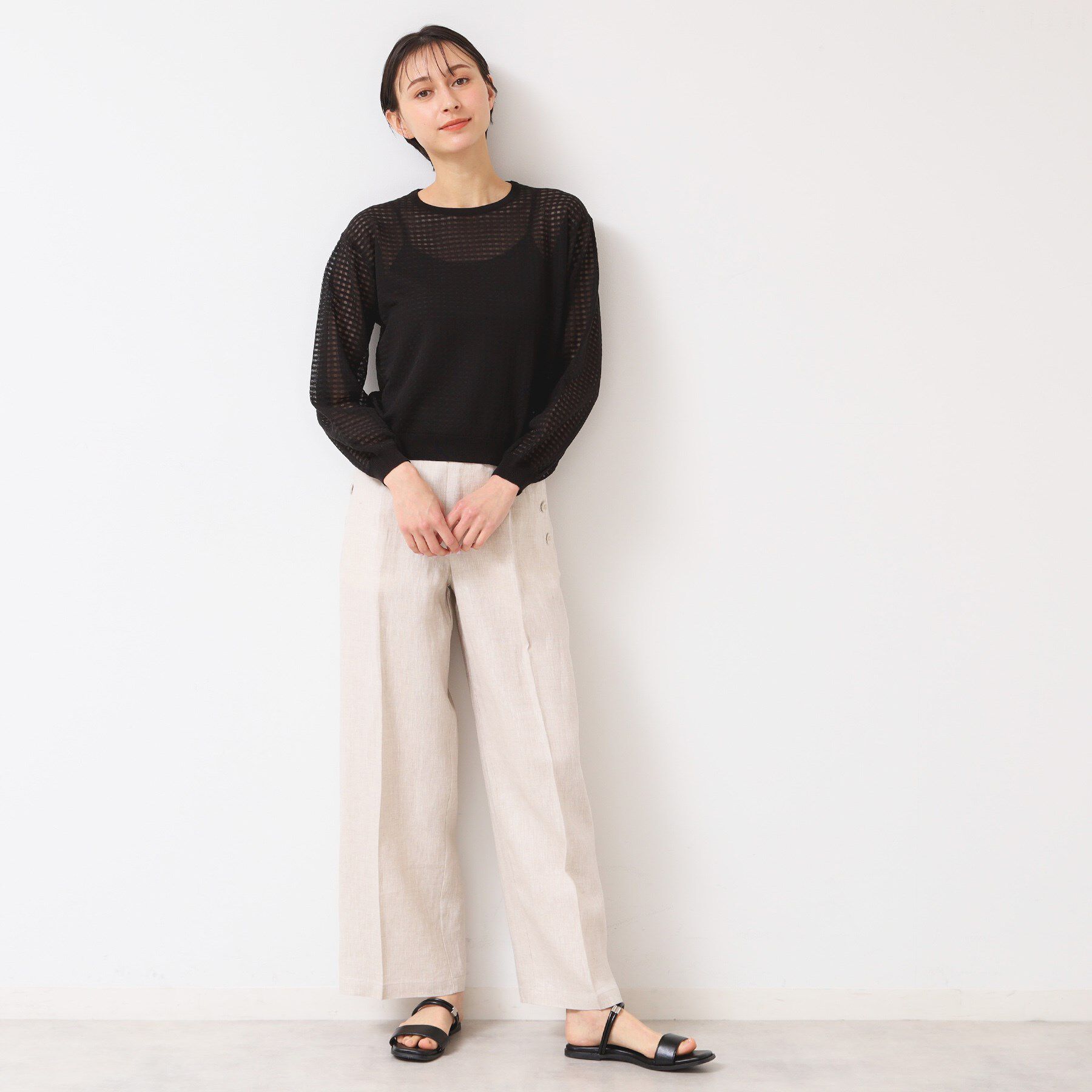 Dessin「【洗える】チェック柄シアーニット」|ニット・セーター|