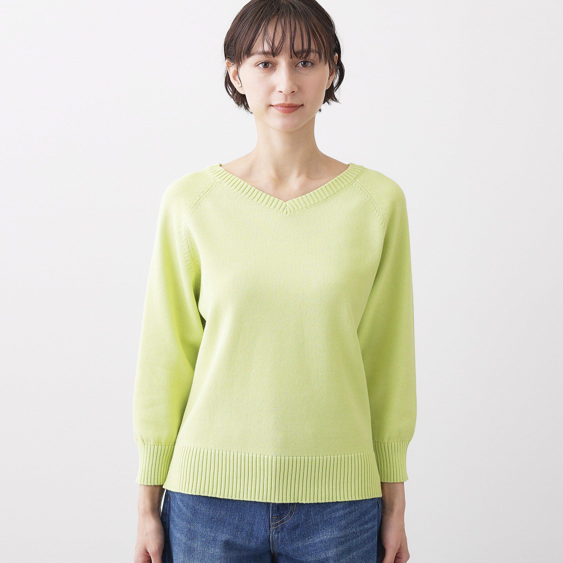 Dessin「【洗える】コットンVネックニット」|ニット・セーター|