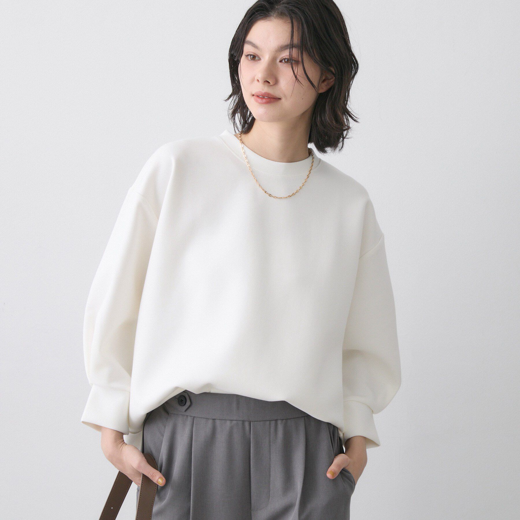 Dessin「【洗える】8分袖ボンディングカットソー」|Tシャツ・カットソー|ホワイト(001)