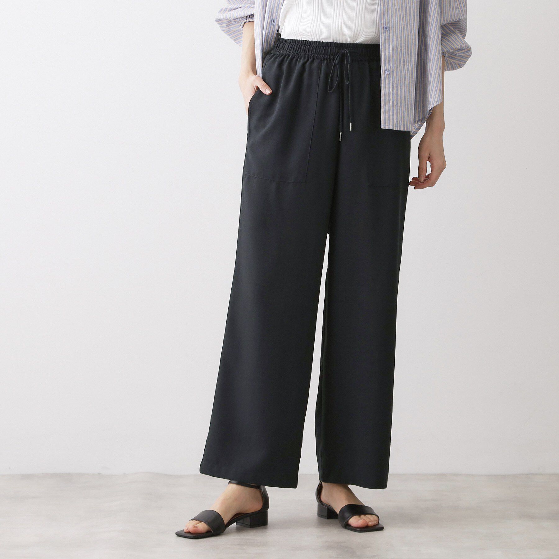 Dessin「【接触冷感/ウエストゴム/洗える】イージーワイドパンツ」|その他|ネイビー(094)