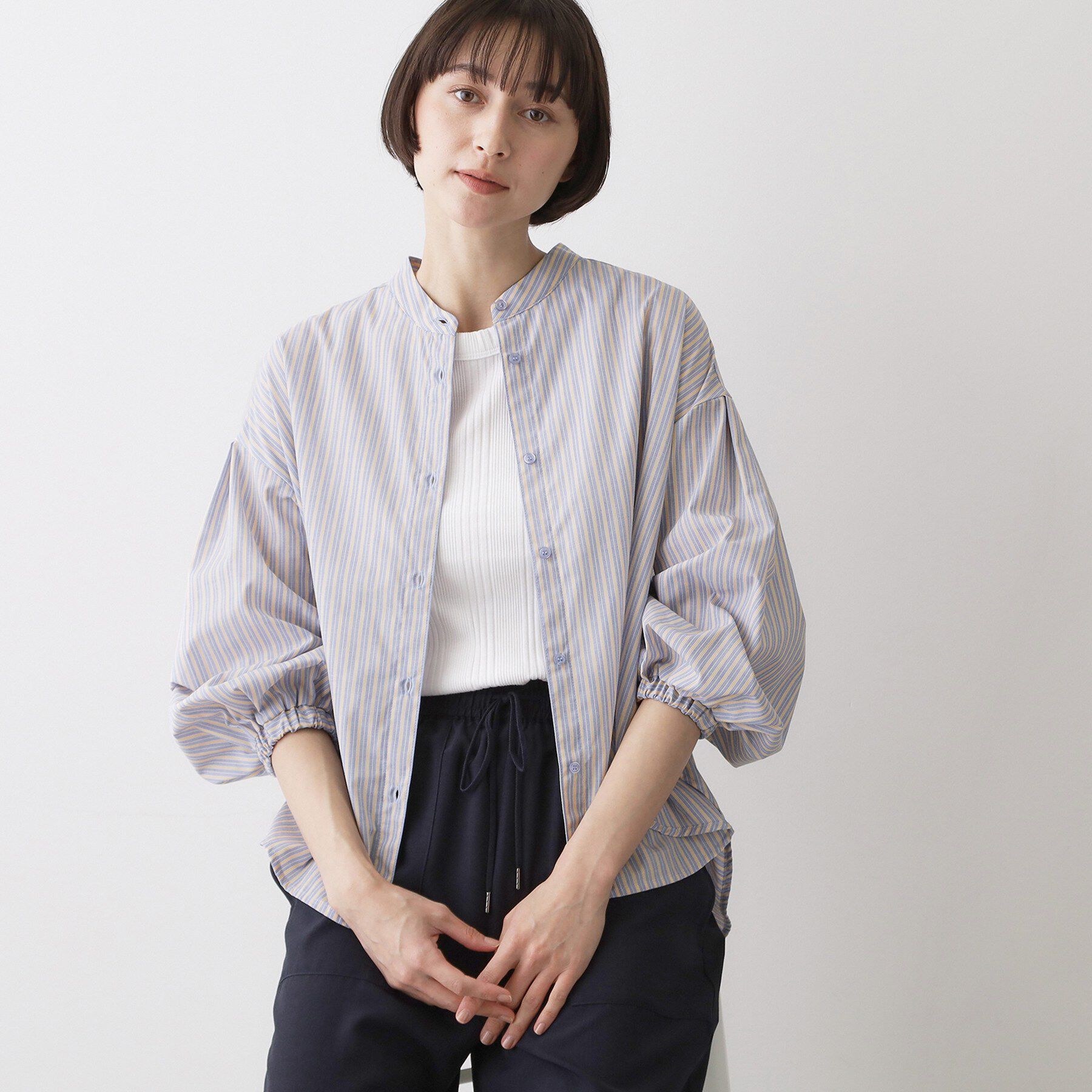 Dessin「【洗える】バルーンスリーブバンドカラーシャツ」|シャツ・ブラウス|