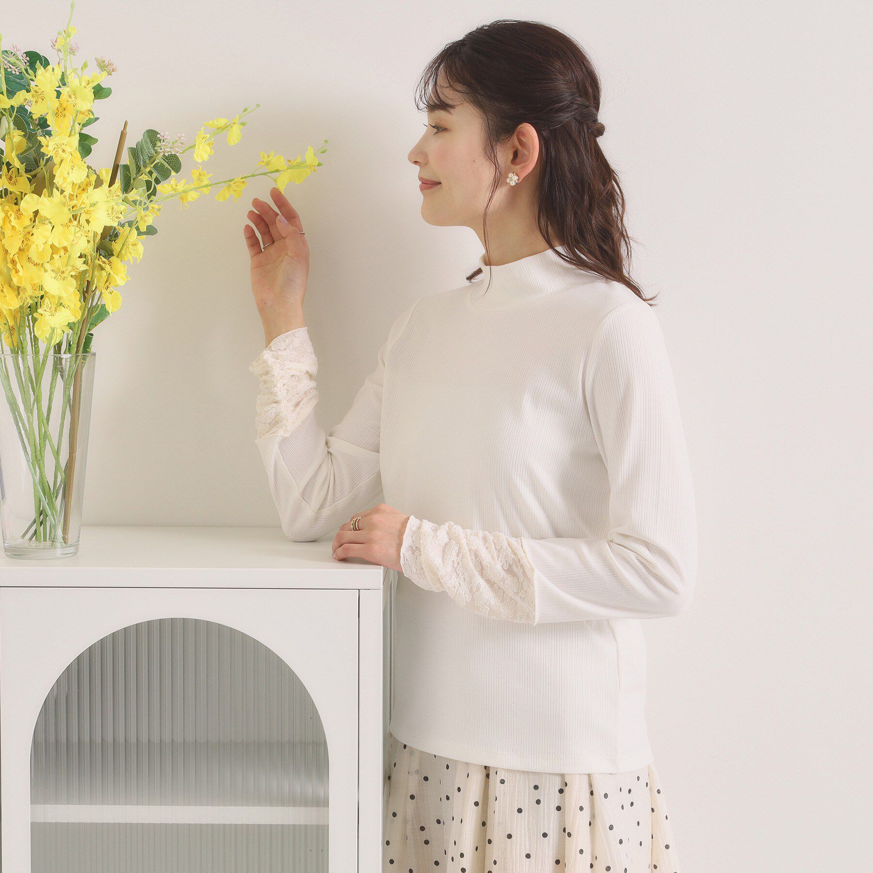 ITS&rsquo;DEMO「【手洗い可】袖シアー切替トップス」|Tシャツ・カットソー|オフホワイト(003