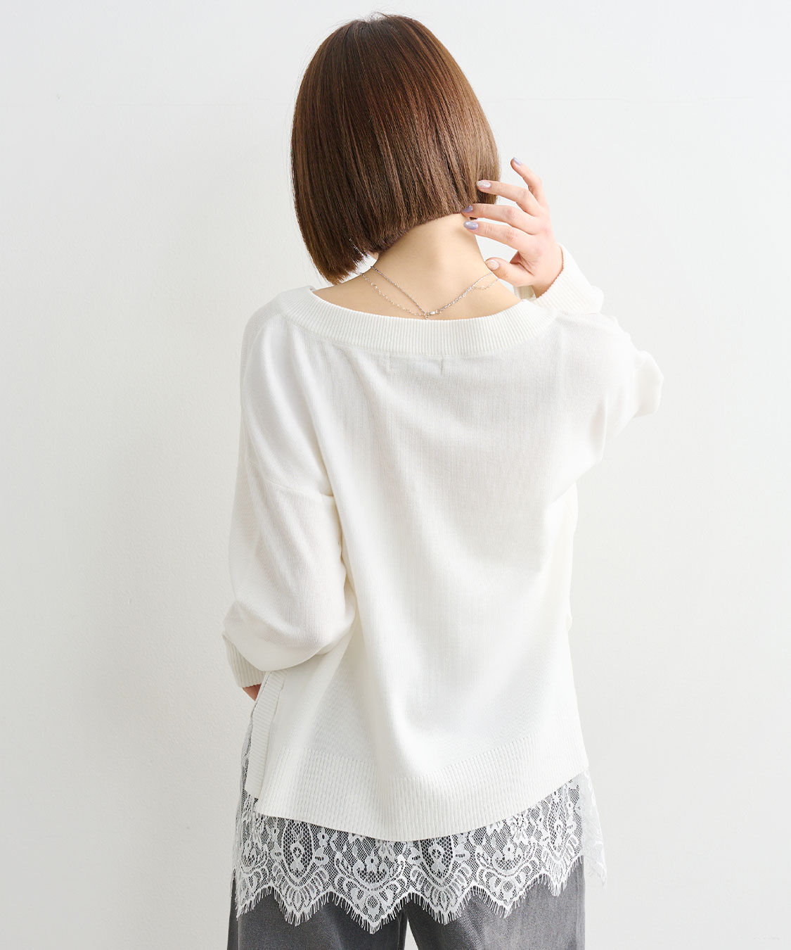 COCO DEAL「レースレイヤードVネックニット」|ニット・セーター|