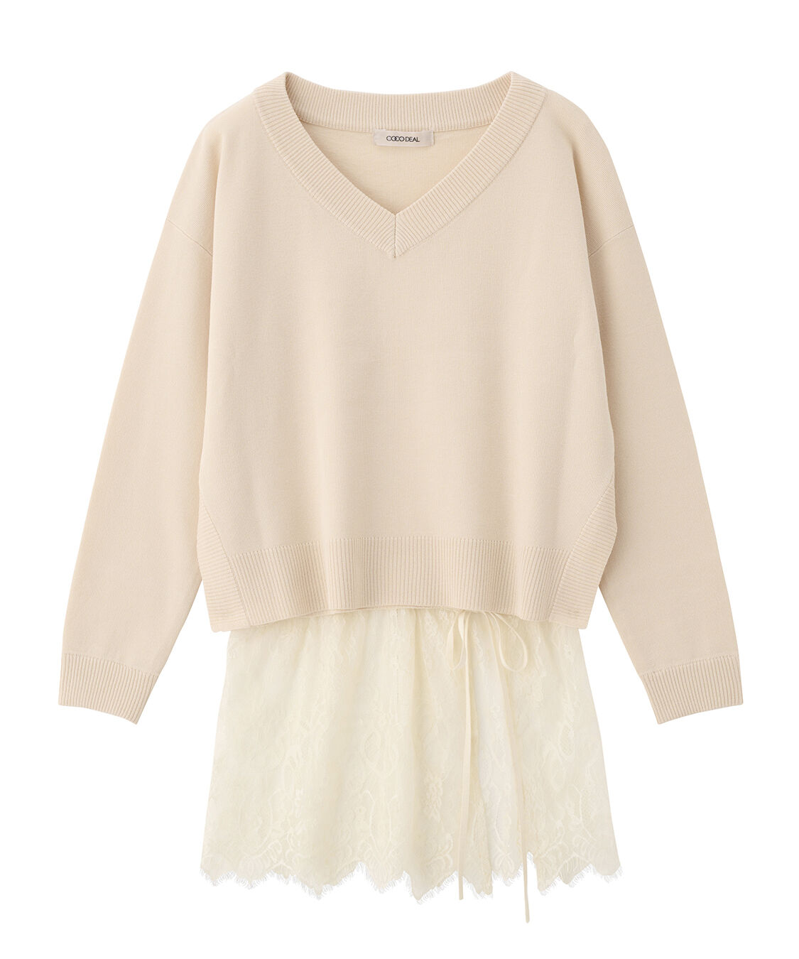 COCO DEAL「レースレイヤードVネックニット」|ニット・セーター|