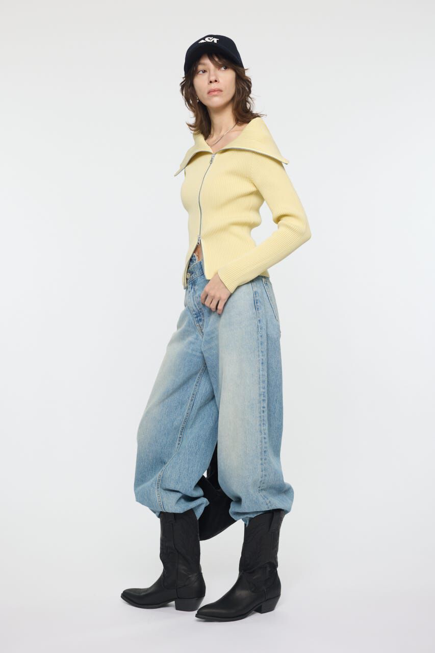 MOUSSY「BIG COLLAR ZIP UP ニットトップス」|ニット・セーター|