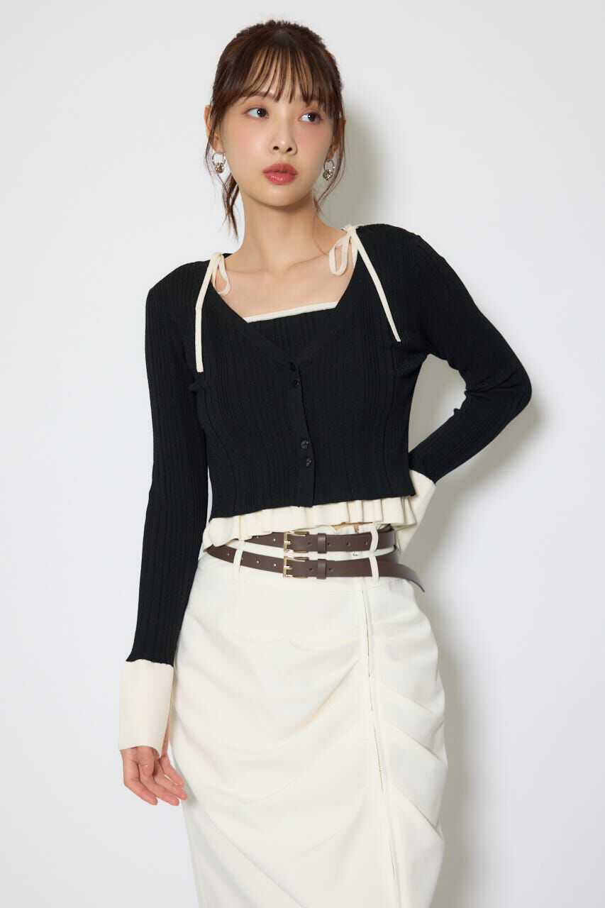 rienda「ペプラムキャミセットニットカーディガン」|カーディガン|BLK