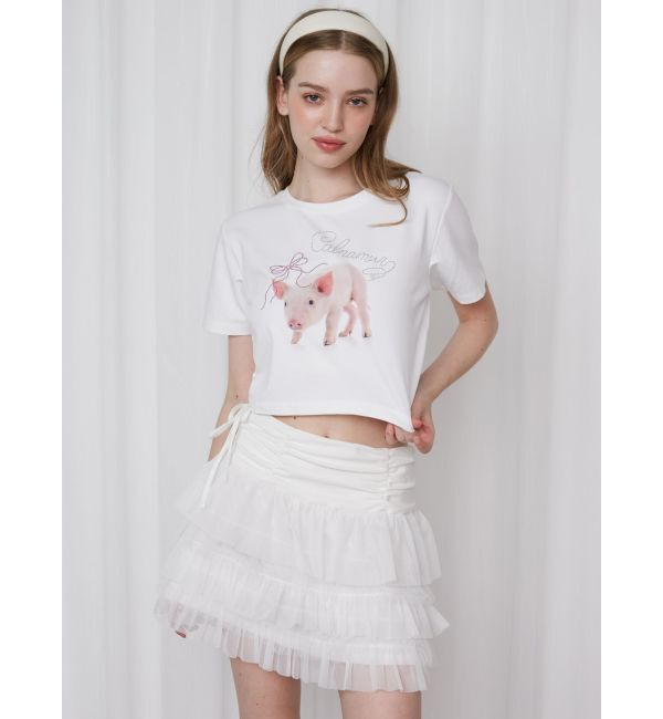 CALNAMUR「PIGLET RIBBON BIJOU TSHIRTS/ピグレットリボンビジューTシャツ」|Tシャツ・カットソー|