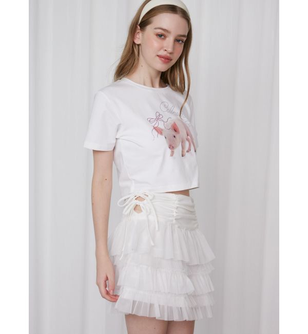 CALNAMUR「PIGLET RIBBON BIJOU TSHIRTS/ピグレットリボンビジューTシャツ」|Tシャツ・カットソー|