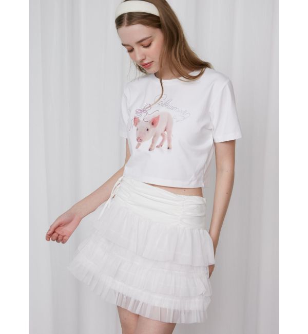 CALNAMUR「PIGLET RIBBON BIJOU TSHIRTS/ピグレットリボンビジューTシャツ」|Tシャツ・カットソー|