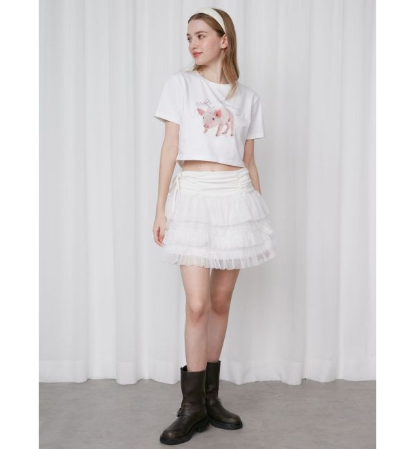 CALNAMUR「PIGLET RIBBON BIJOU TSHIRTS/ピグレットリボンビジューTシャツ」|Tシャツ・カットソー|