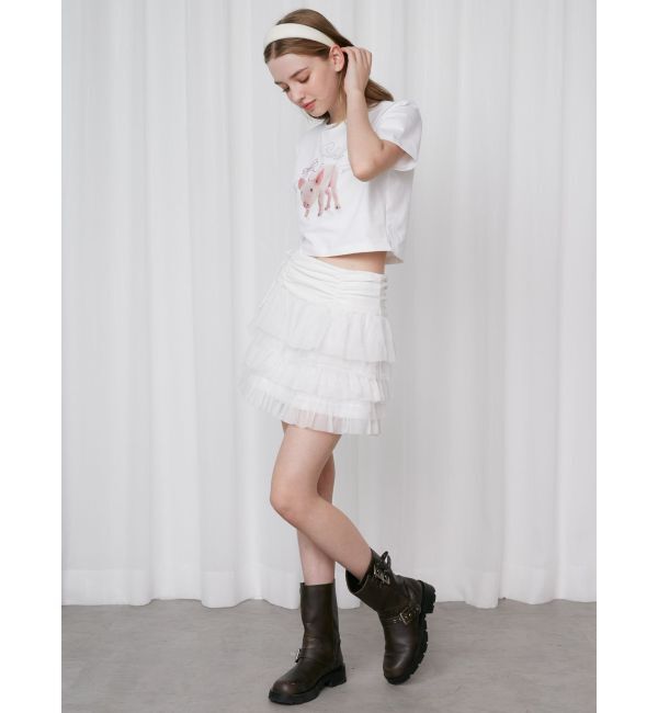 CALNAMUR「PIGLET RIBBON BIJOU TSHIRTS/ピグレットリボンビジューTシャツ」|Tシャツ・カットソー|