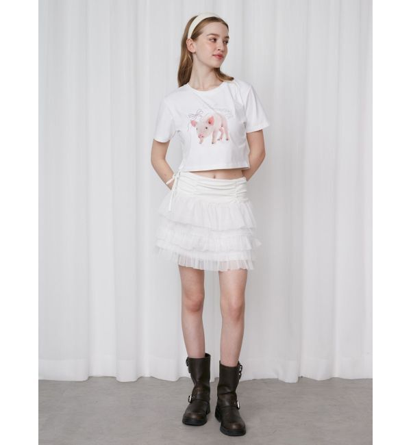 CALNAMUR「PIGLET RIBBON BIJOU TSHIRTS/ピグレットリボンビジューTシャツ」|Tシャツ・カットソー|