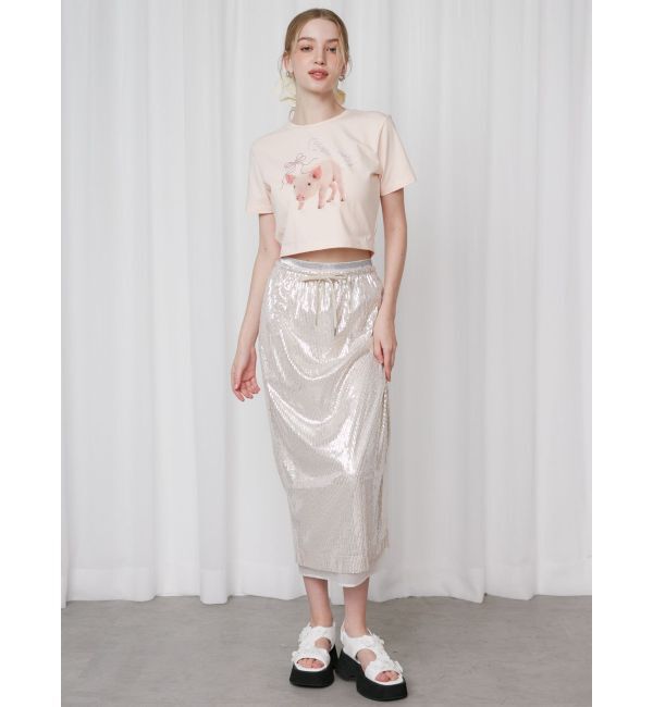 CALNAMUR「PIGLET RIBBON BIJOU TSHIRTS/ピグレットリボンビジューTシャツ」|Tシャツ・カットソー|