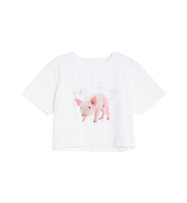 CALNAMUR「PIGLET RIBBON BIJOU TSHIRTS/ピグレットリボンビジューTシャツ」|Tシャツ・カットソー|