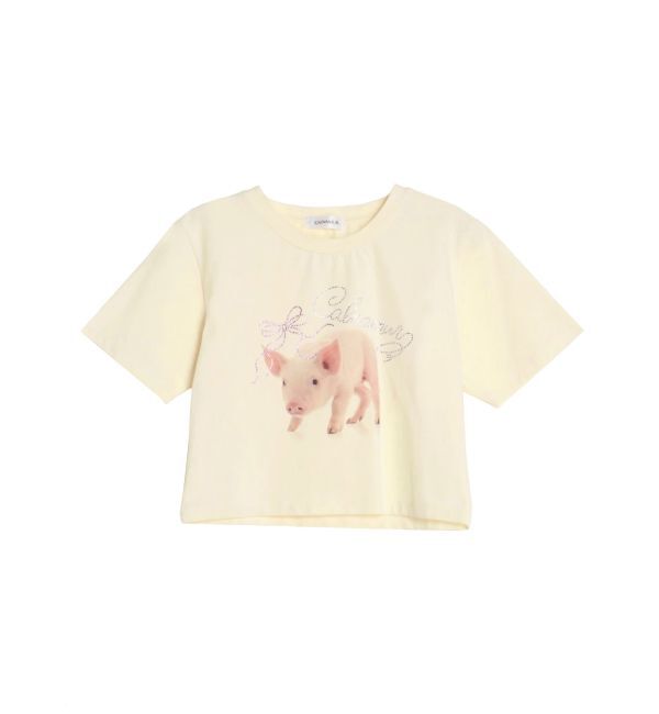 CALNAMUR「PIGLET RIBBON BIJOU TSHIRTS/ピグレットリボンビジューTシャツ」|Tシャツ・カットソー|