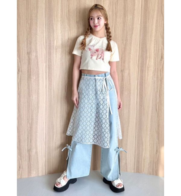 CALNAMUR「PIGLET RIBBON BIJOU TSHIRTS/ピグレットリボンビジューTシャツ」|Tシャツ・カットソー|