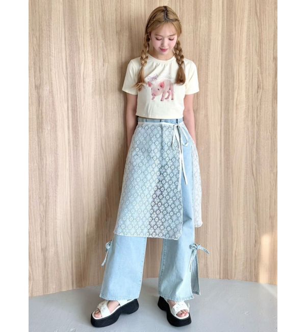 CALNAMUR「PIGLET RIBBON BIJOU TSHIRTS/ピグレットリボンビジューTシャツ」|Tシャツ・カットソー|