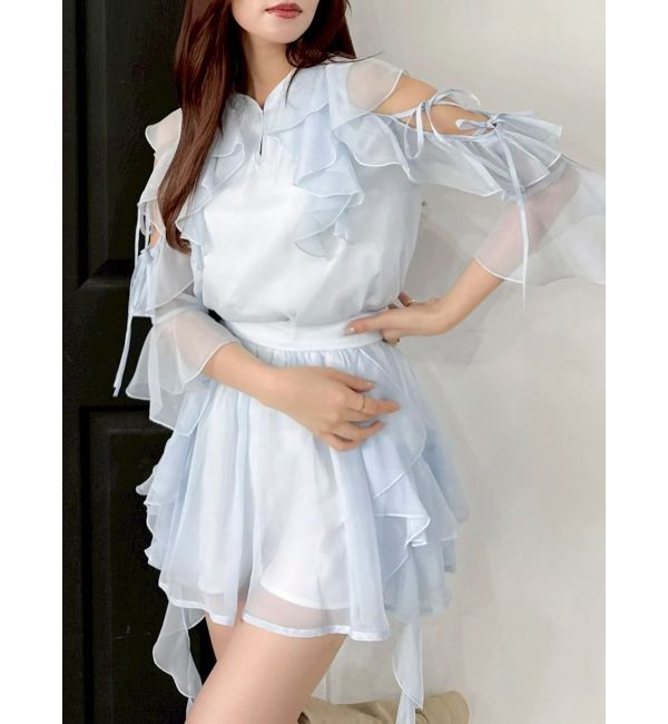 dazzlin「【セットアップ対応】シアーフルイドフリルミニスカート」|スカート|