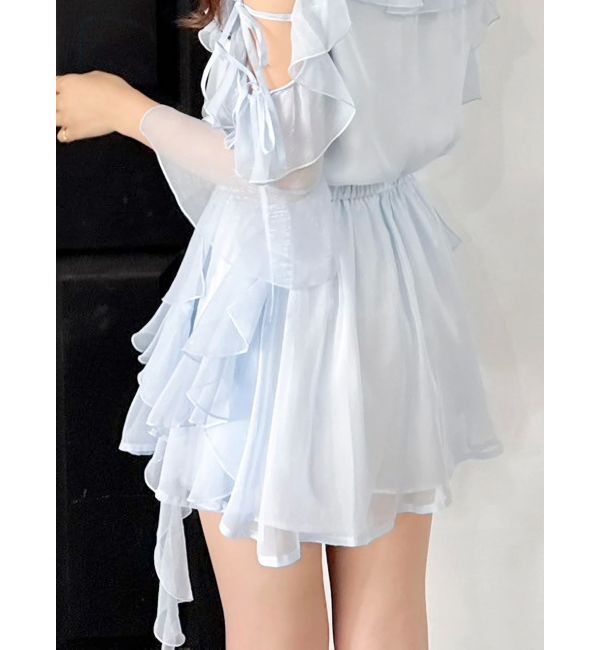 dazzlin「【セットアップ対応】シアーフルイドフリルミニスカート」|スカート|ブルー