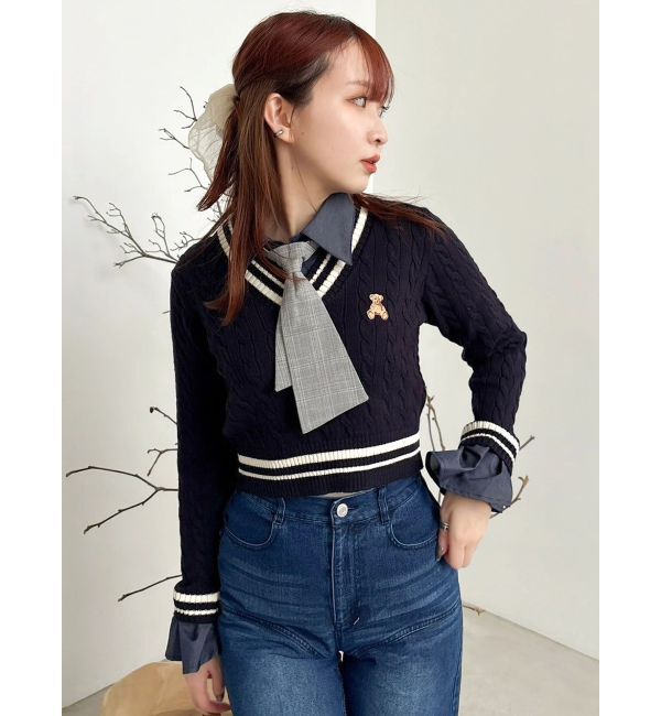 dazzlin「【POLO BCSコラボ/20周年記念復刻！】シャツドッキングケーブルニットトップス」|ニット・セーター|