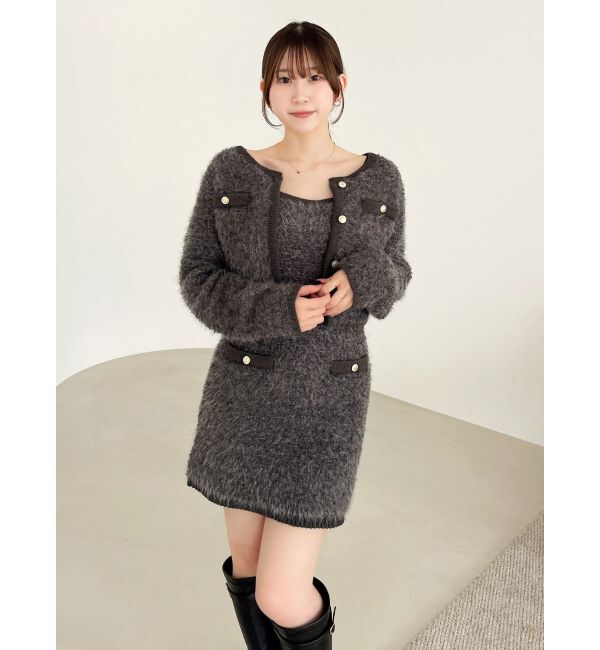 dazzlin「【セット対応】ヘアリーニットジャケット」|ノーカラージャケット|