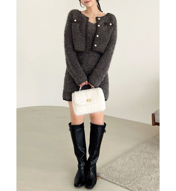 dazzlin「【セット対応】ヘアリーニットジャケット」|ノーカラージャケット|