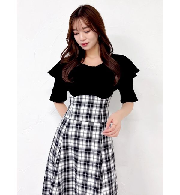 dazzlin「ビッグカラーチェックコルセットワンピース」|ワンピース|