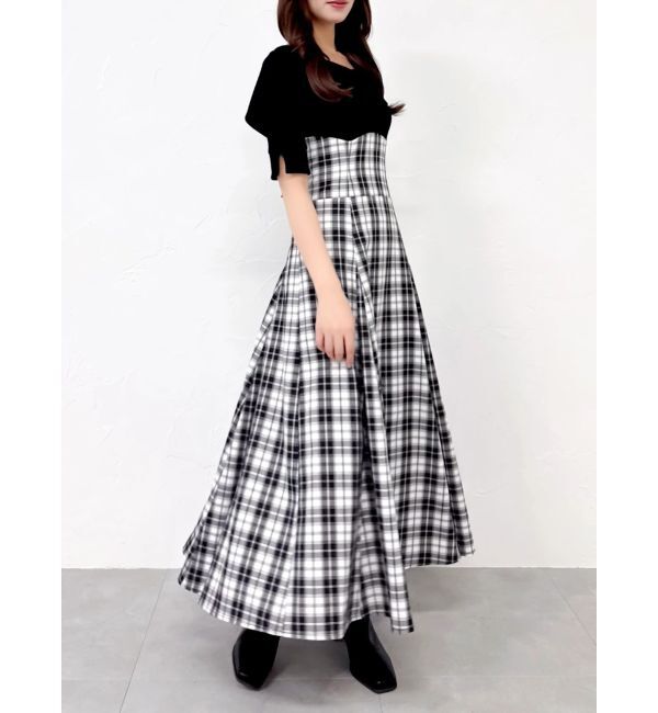 dazzlin「ビッグカラーチェックコルセットワンピース」|ワンピース|