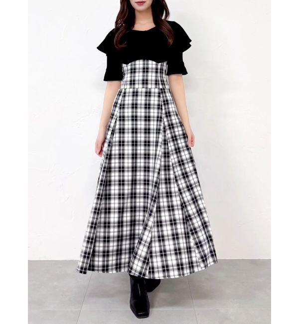 dazzlin「ビッグカラーチェックコルセットワンピース」|ワンピース|