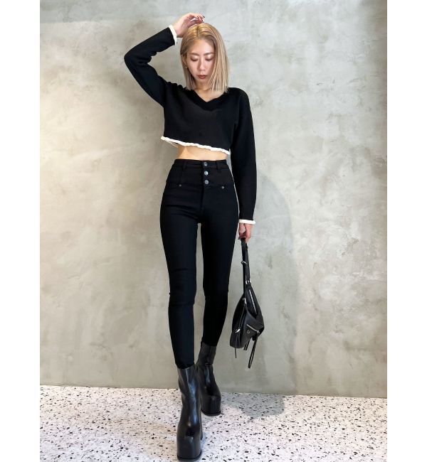 EMODA「Vネックフリルショートニット」|ニット・セーター|