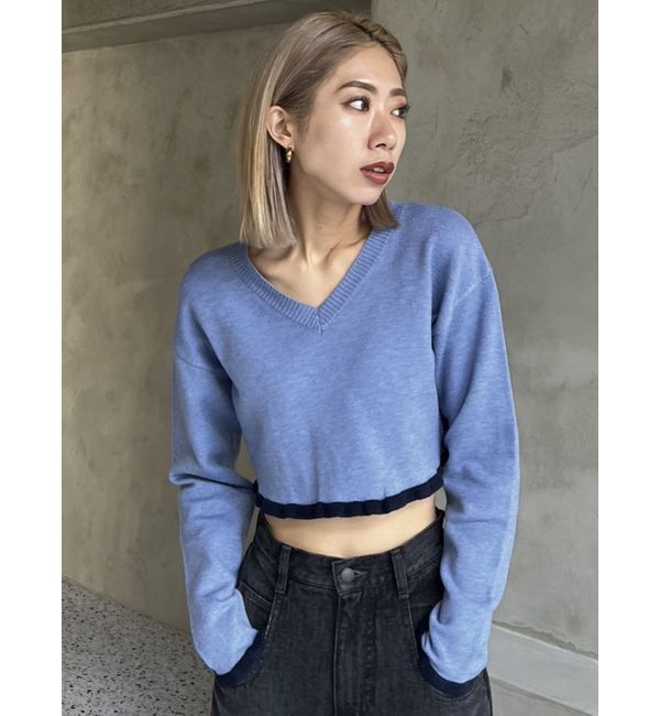 EMODA「Vネックフリルショートニット」|ニット・セーター|