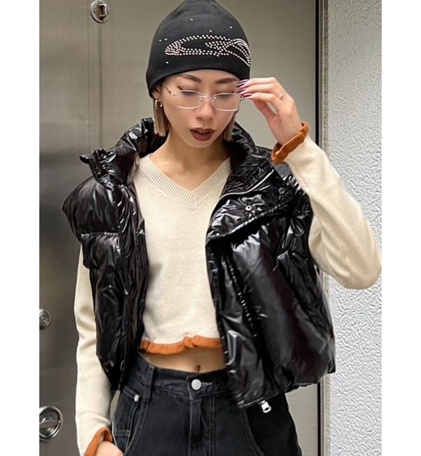 EMODA「Vネックフリルショートニット」|ニット・セーター|