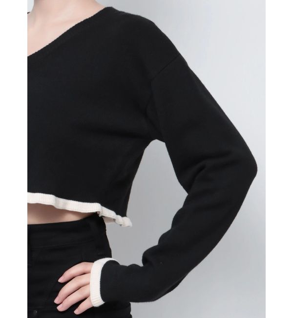 EMODA「Vネックフリルショートニット」|ニット・セーター|