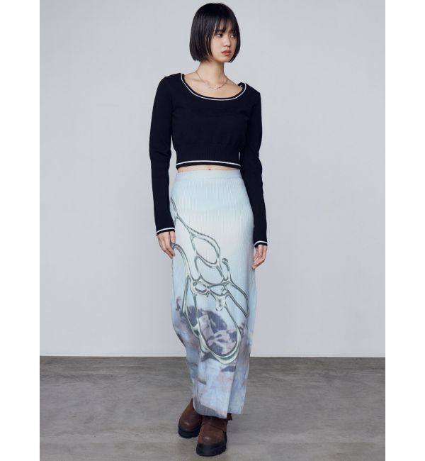 EMODA「マキシプリントリブニットスカート」|スカート|