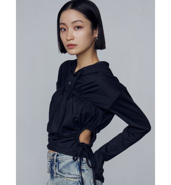 EMODA「ホールギャザーリボントップ」|Tシャツ・カットソー|ブラック